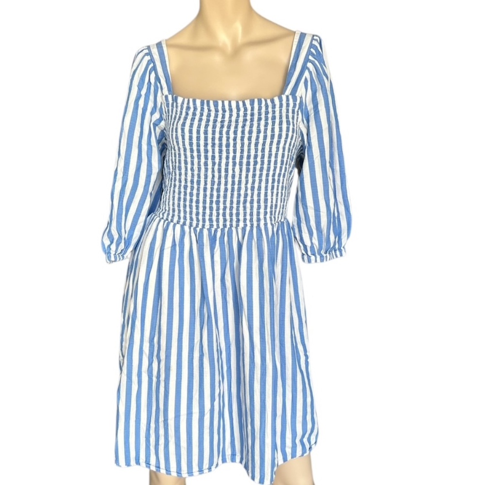 Ava & Viv striped poplin smocked puffed sleeve babydoll dress size XXL